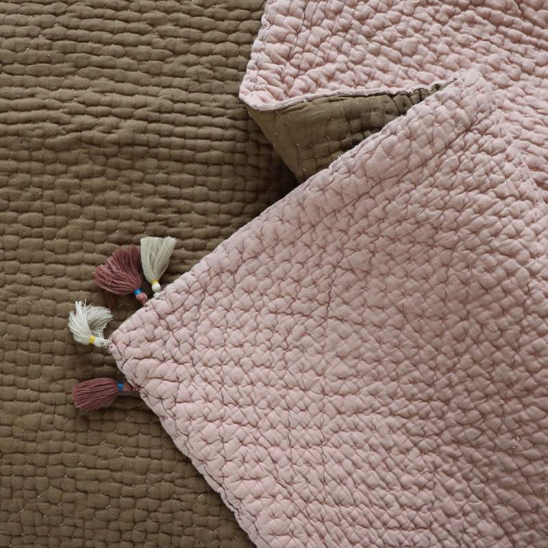 Kantha Cross Stitch Blanket | Mink + Khaki by Camomile London - Maude Kids Decor
