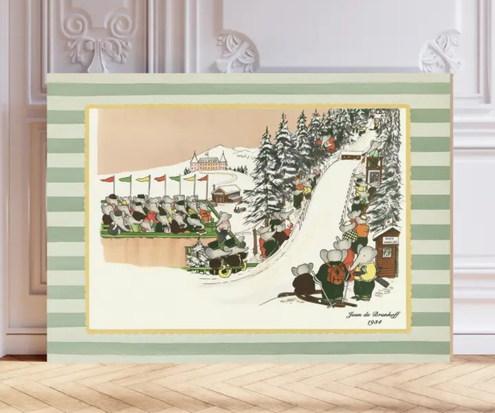Babar Vintage 1934 Book Art Print | Skiing by Kumo Art Prints
