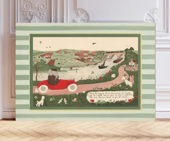 Babar Adventure Nursery Art Print | Driving in the Countryside by Kumo Art Prints