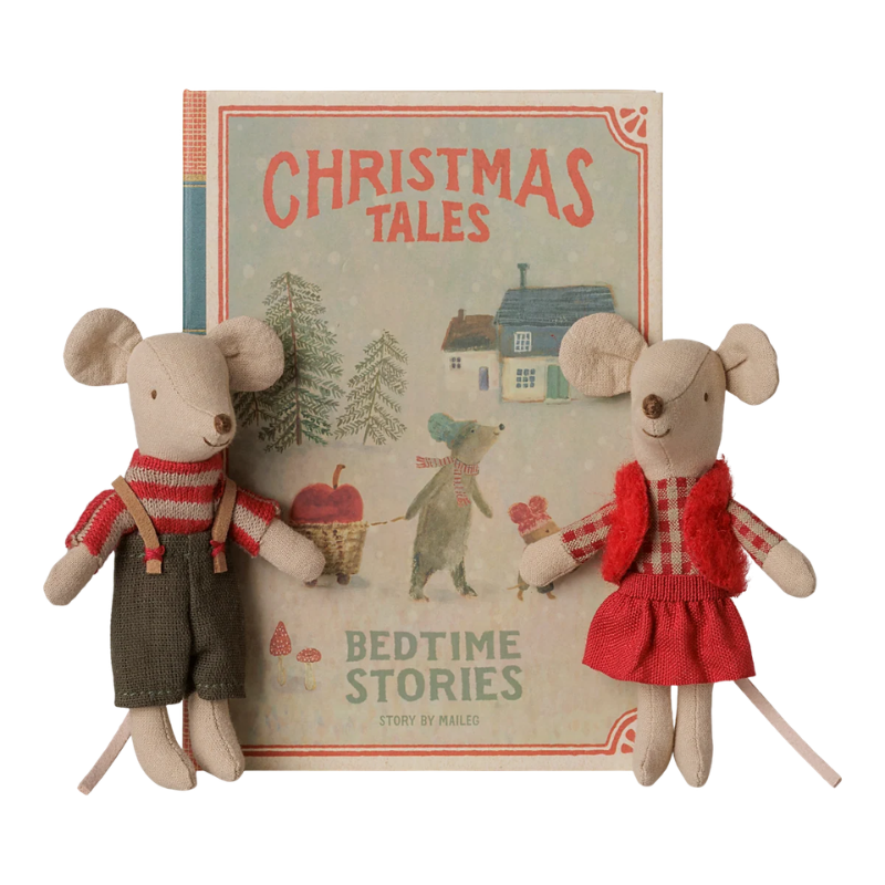 Christmas Twin Mice, Little Sister and Brother in Book by Maileg