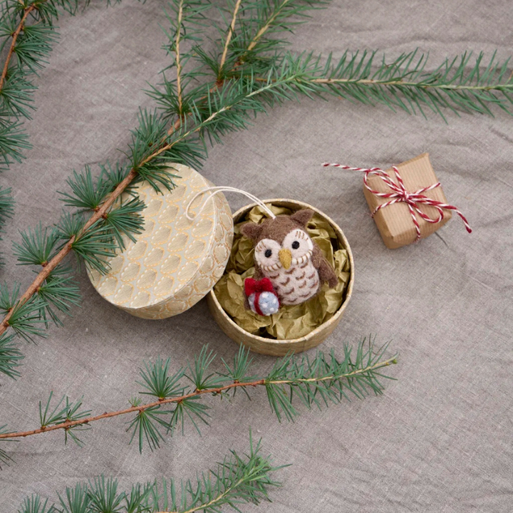 Owl with Gift Christmas Ornament by Én Gry &amp; Sif