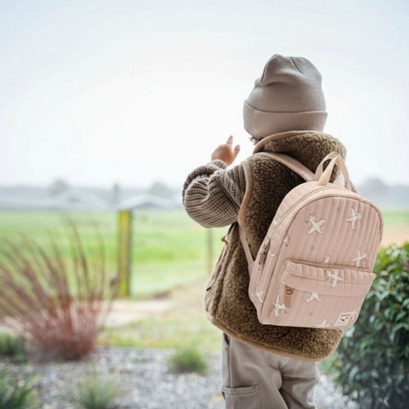 Wonderful Worlds Kids Backpack (7.3L) | Beige Airplanes by Kidzroom