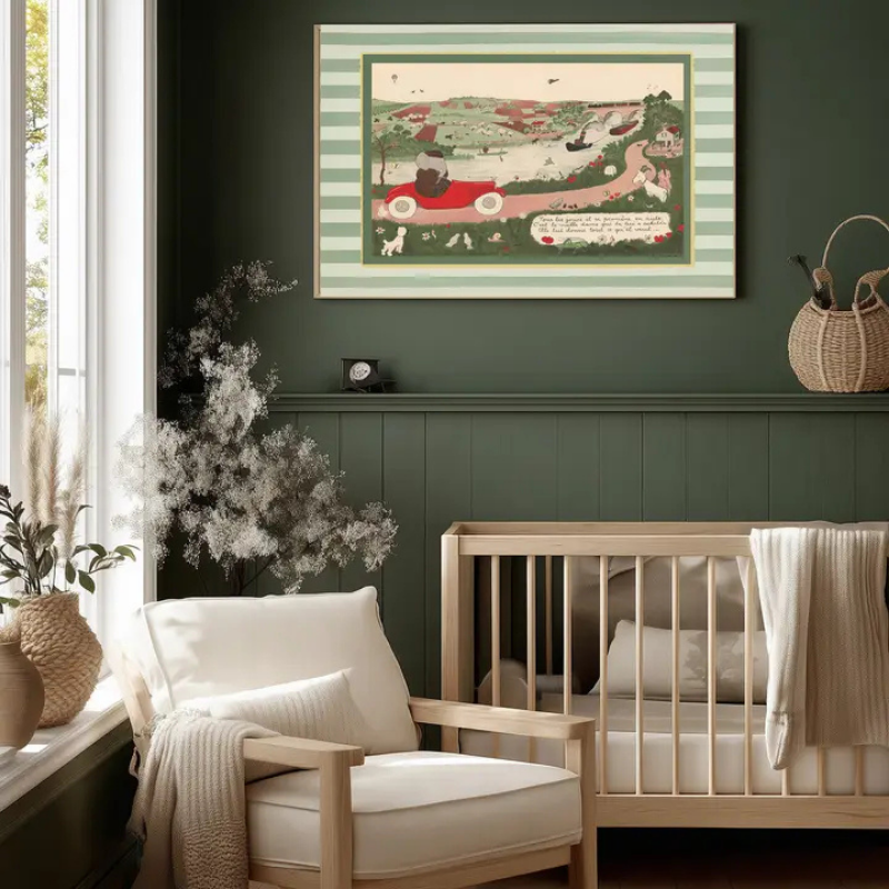 Babar Adventure Nursery Art Print | Driving in the Countryside by Kumo Art Prints