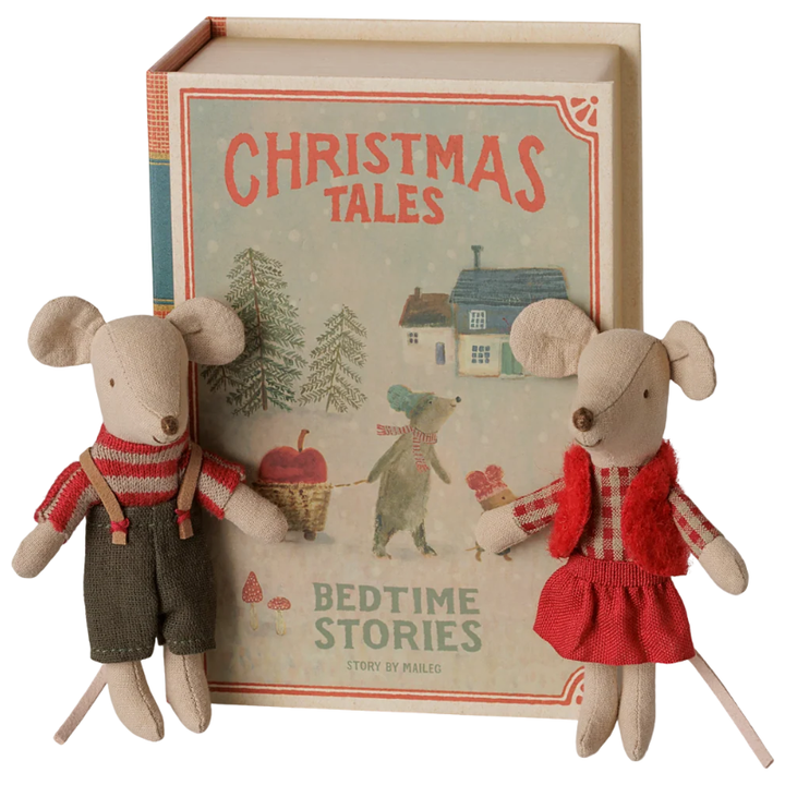 Christmas Twin Mice, Little Sister and Brother in Book by Maileg