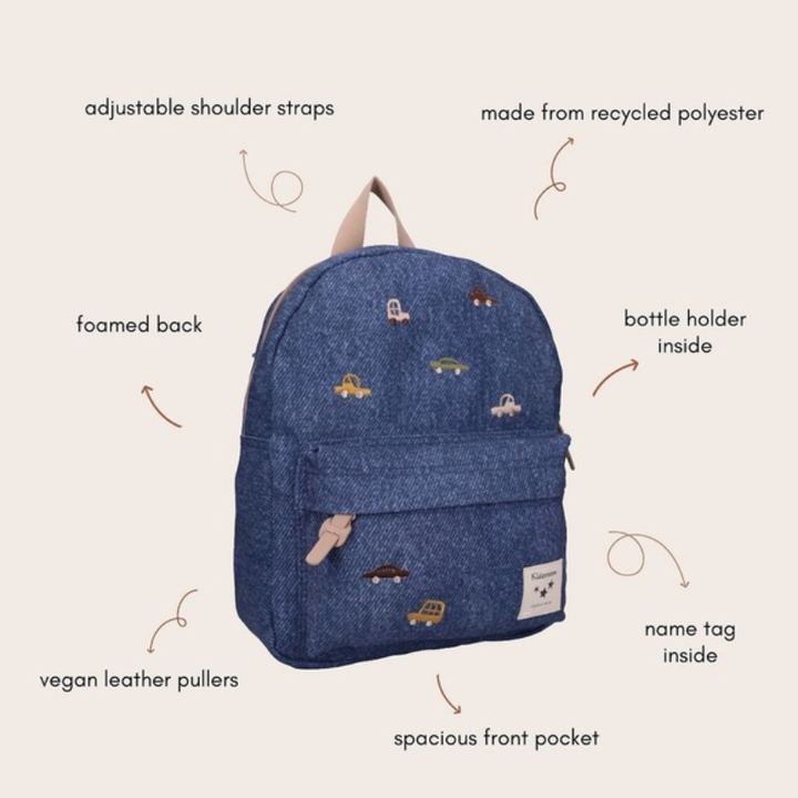 Blossom and Bows Kids Backpack (7.5L) | Denim Cars by Kidzroom