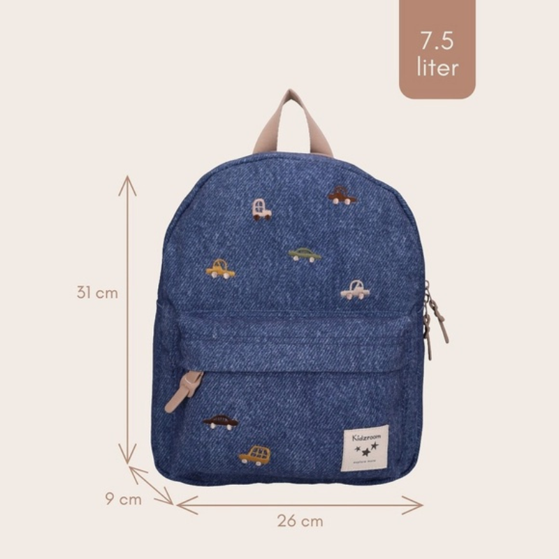 Blossom and Bows Kids Backpack (7.5L) | Denim Cars by Kidzroom
