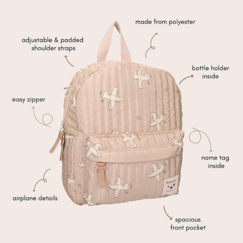 Wonderful Worlds Kids Backpack (7.3L) | Beige Airplanes by Kidzroom