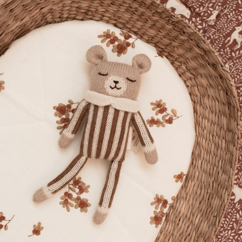 Teddy Alpaca Knit Toy | Nut Striped Jumpsuit by Main Sauvage