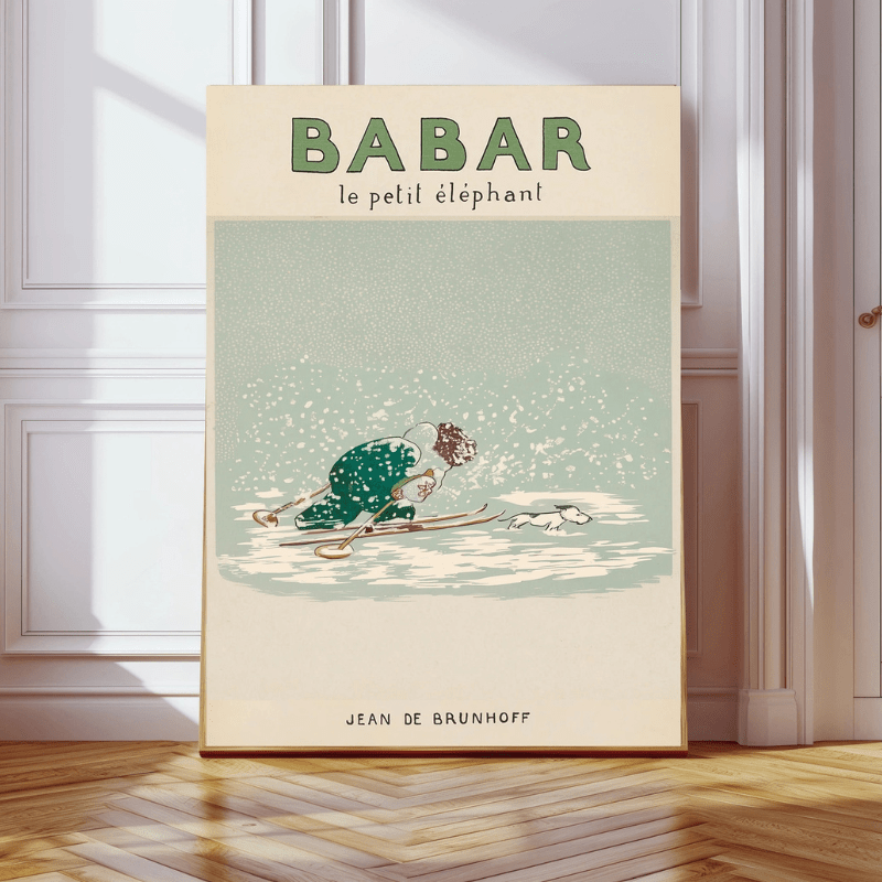 Babar 1930's Vintage Book Art Print | Snowstorm by Kumo Art Prints - Maude Kids Decor