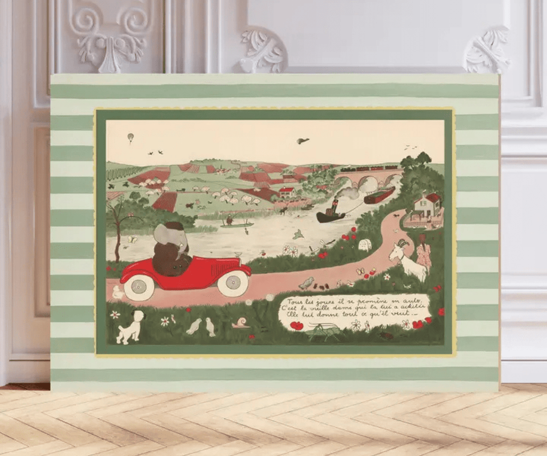 Babar Adventure Nursery Art Print | Driving in the Countryside by Kumo Art Prints - Maude Kids Decor