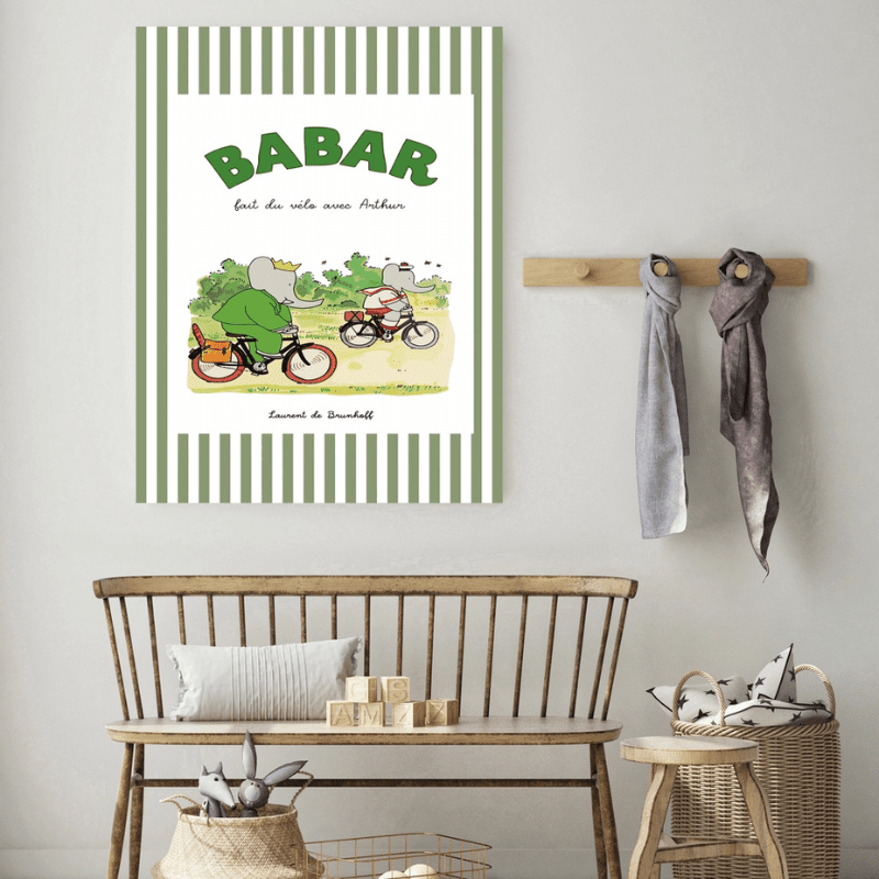 Babar Biking Art Print by Kumo Art Prints - Maude Kids Decor