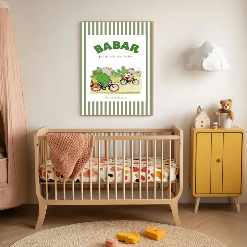 Babar Biking Art Print by Kumo Art Prints - Maude Kids Decor