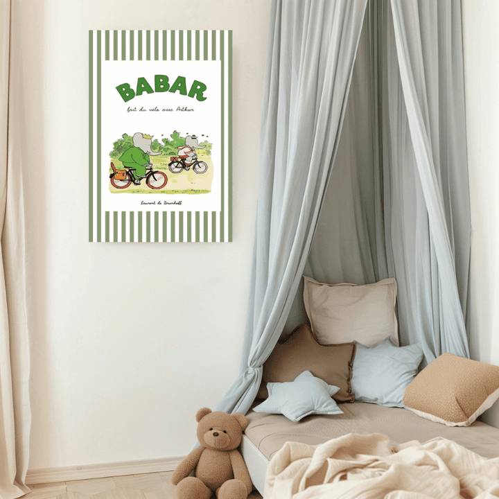 Babar Biking Art Print by Kumo Art Prints - Maude Kids Decor