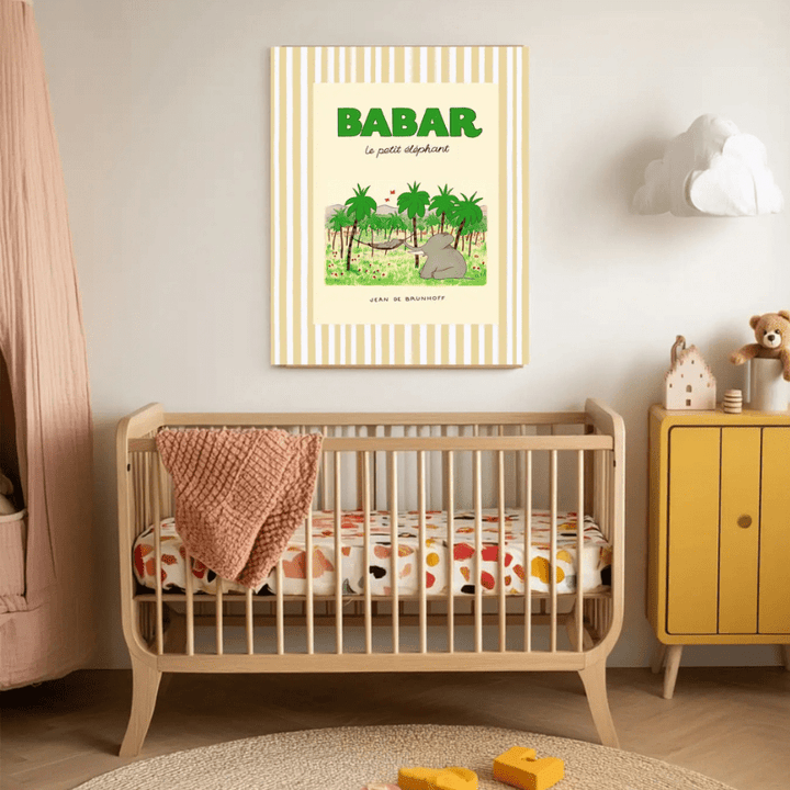 Babar Cream Stripy Nursery Art Print by Kumo Art Prints - Maude Kids Decor