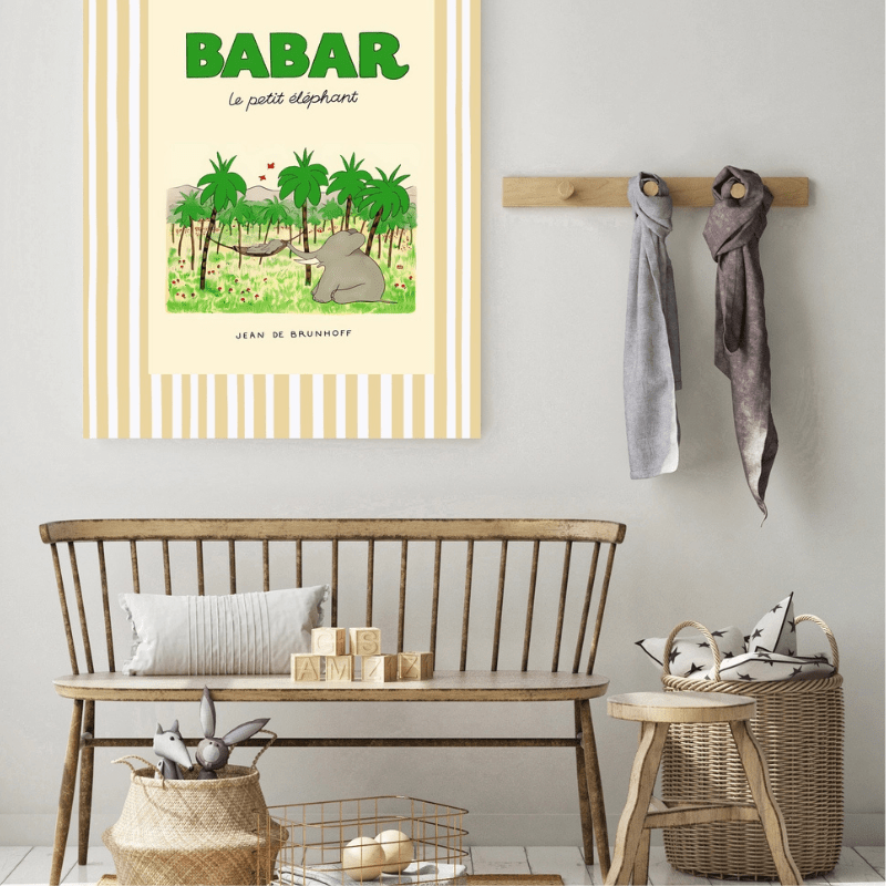 Babar Cream Stripy Nursery Art Print by Kumo Art Prints - Maude Kids Decor
