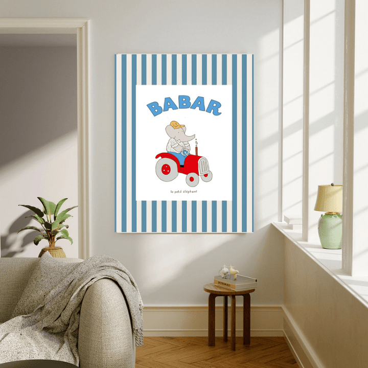Babar in the Elephant Tractor Art Print by Kumo Art Prints - Maude Kids Decor
