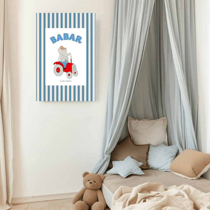 Babar in the Elephant Tractor Art Print by Kumo Art Prints - Maude Kids Decor