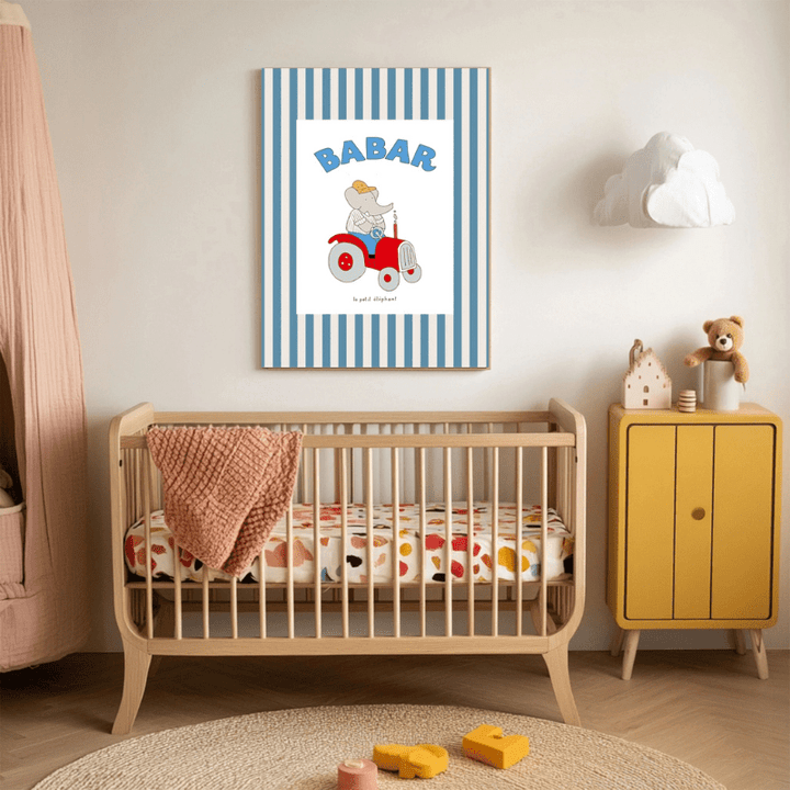 Babar in the Elephant Tractor Art Print by Kumo Art Prints - Maude Kids Decor