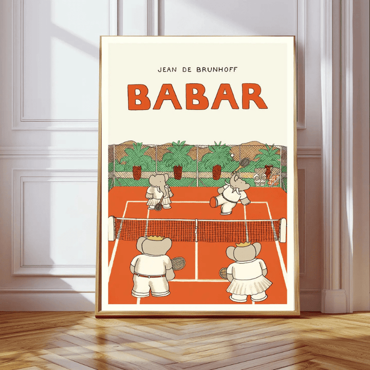Babar Plays Tennis Art Print by Kumo Art Prints - Maude Kids Decor