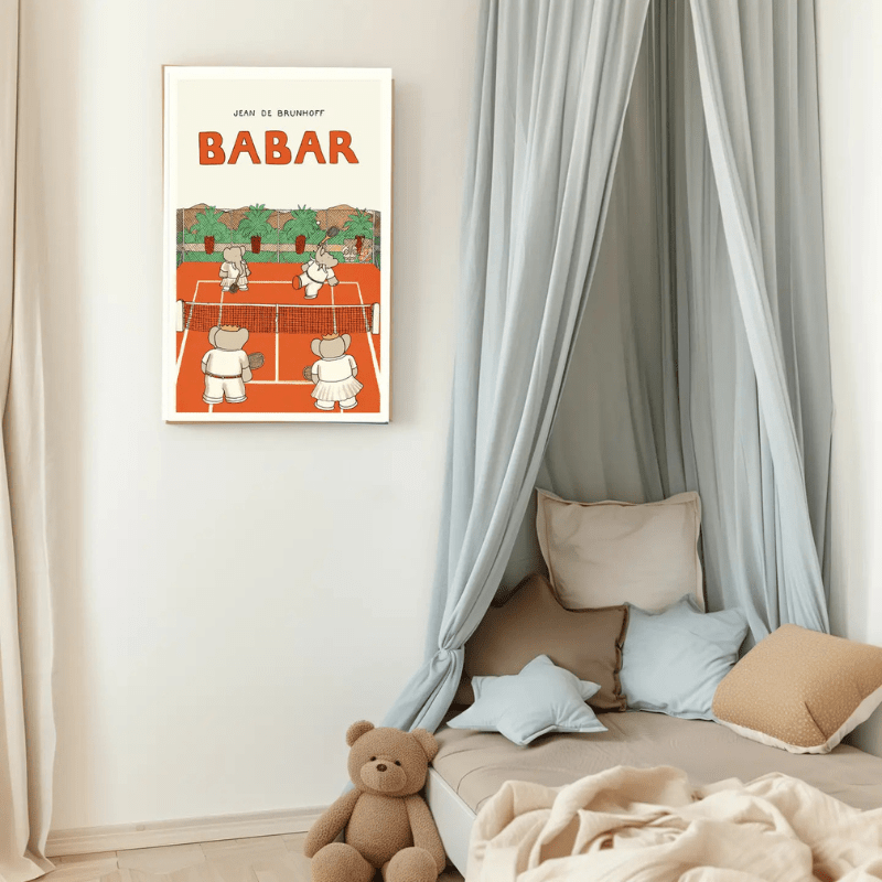 Babar Plays Tennis Art Print by Kumo Art Prints - Maude Kids Decor