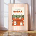 Babar Plays Tennis Art Print | Striped Background by Kumo Art Prints - Maude Kids Decor