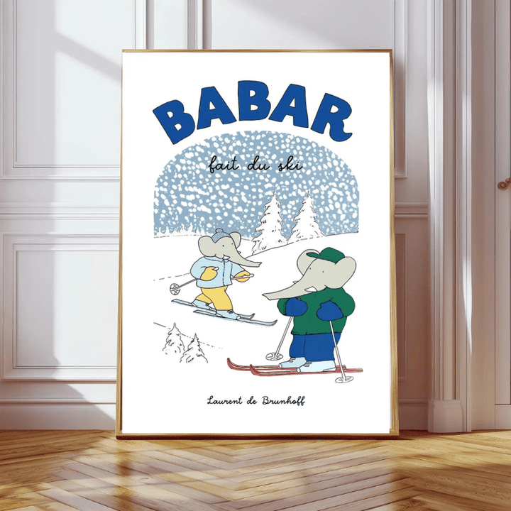 Babar Skiing Art Print by Kumo Art Prints - Maude Kids Decor