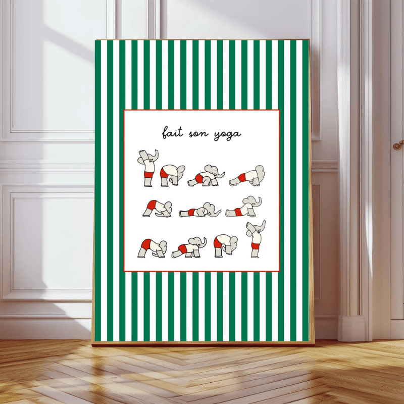 Babar Yoga Art Print | Green Stripe by Kumo Art Prints - Maude Kids Decor