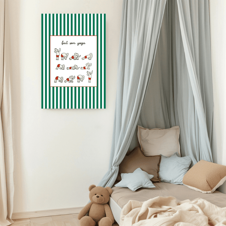 Babar Yoga Art Print | Green Stripe by Kumo Art Prints - Maude Kids Decor