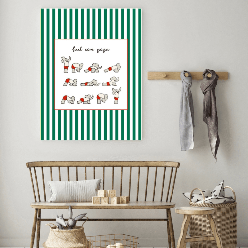 Babar Yoga Art Print | Green Stripe by Kumo Art Prints - Maude Kids Decor