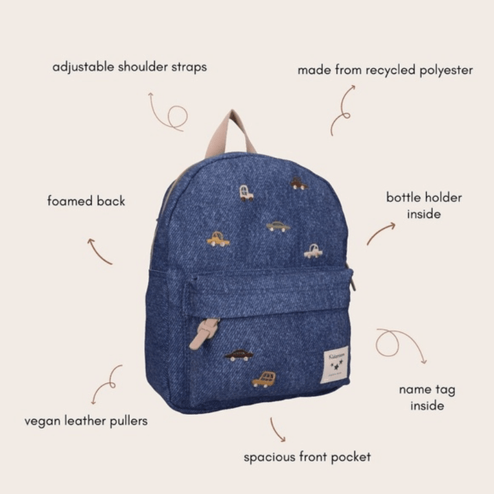 Blossom and Bows Kids Backpack (7.5L) | Denim Cars by Kidzroom - Maude Kids Decor
