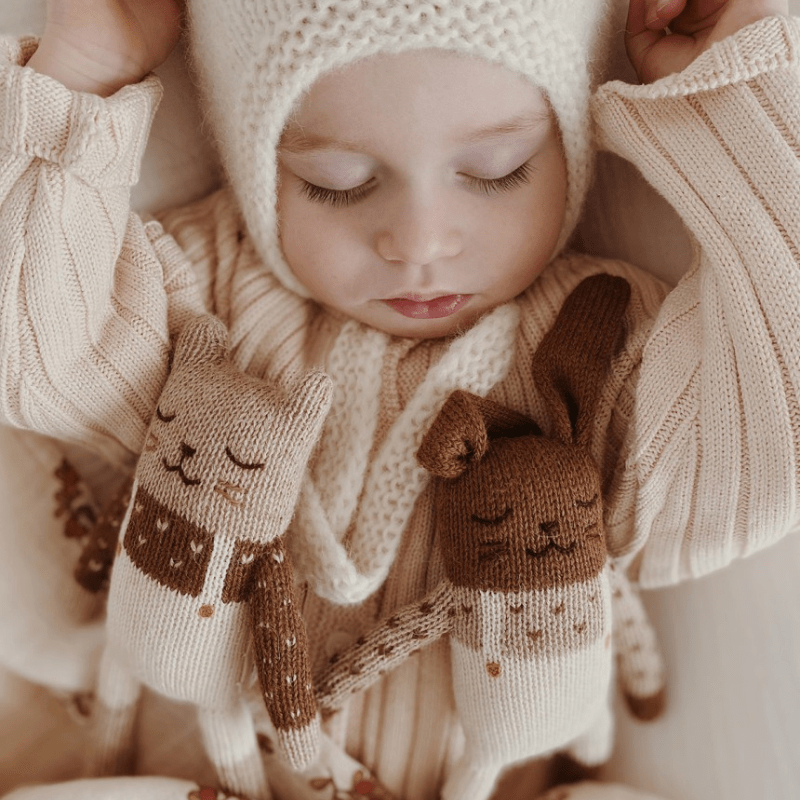 Bunny Alpaca Knit Toy | Ecru Overalls by Main Sauvage - Maude Kids Decor