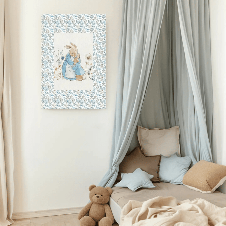 Bunny Two Rabbits Blue Nursery Art Print by Kumo Art Prints - Maude Kids Decor