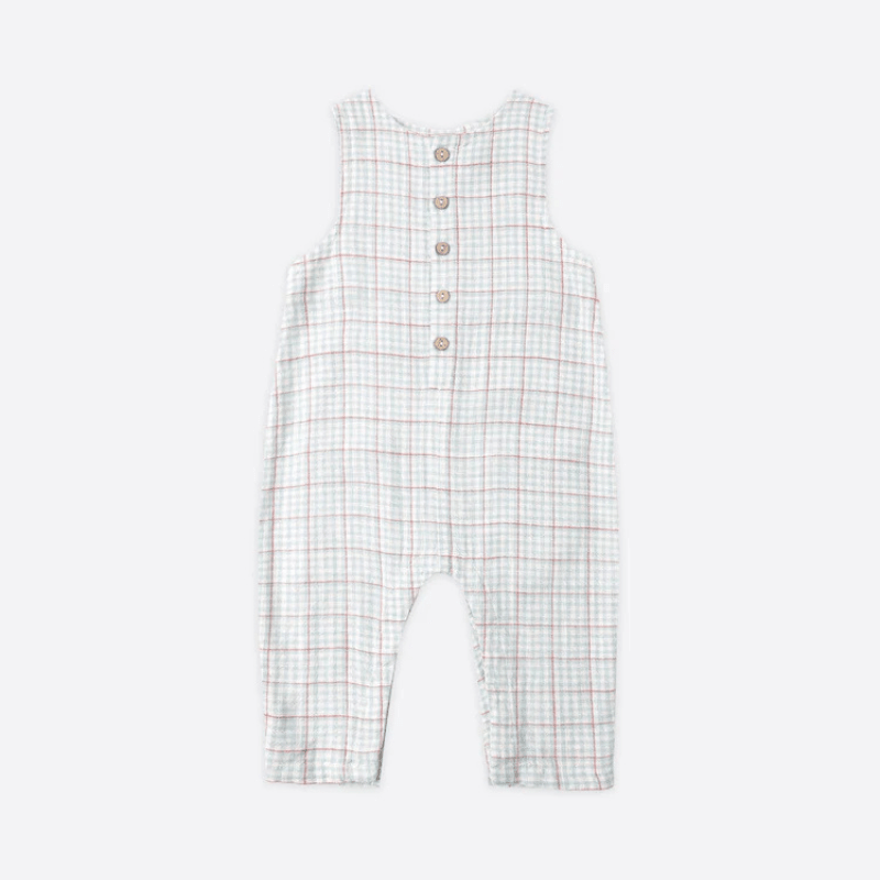 Button Jumpsuit | Light Blue Plaid by Rylee &amp; Cru - Maude Kids Decor