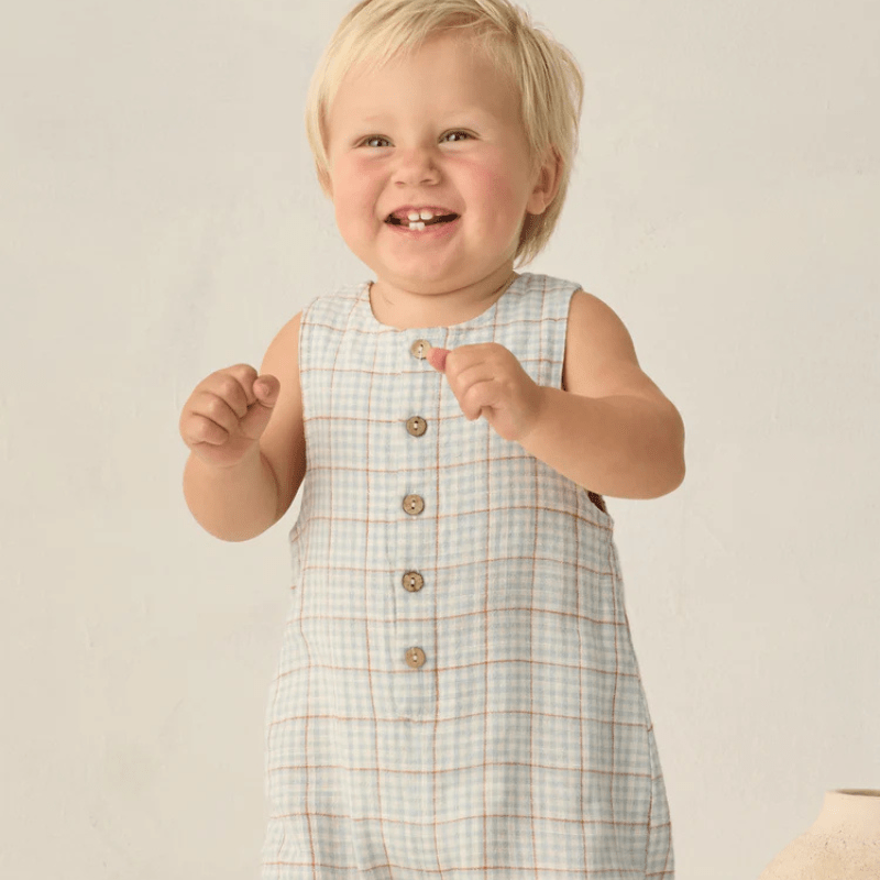 Button Jumpsuit | Light Blue Plaid by Rylee &amp; Cru - Maude Kids Decor