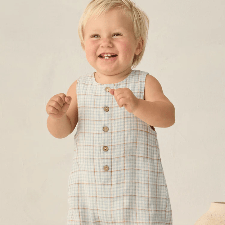 Button Jumpsuit | Light Blue Plaid by Rylee &amp; Cru - Maude Kids Decor