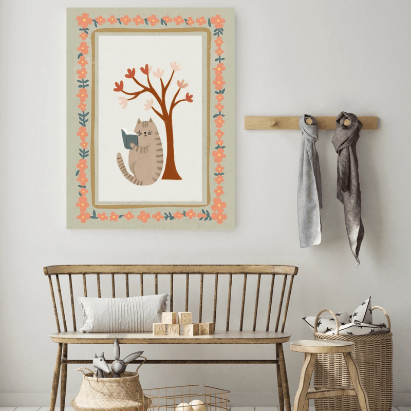 Cat Reading a Book Nursery Art Print by Kumo Art Prints - Maude Kids Decor
