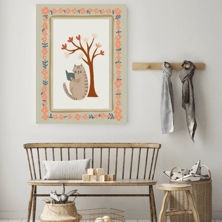 Cat Reading a Book Nursery Art Print by Kumo Art Prints - Maude Kids Decor