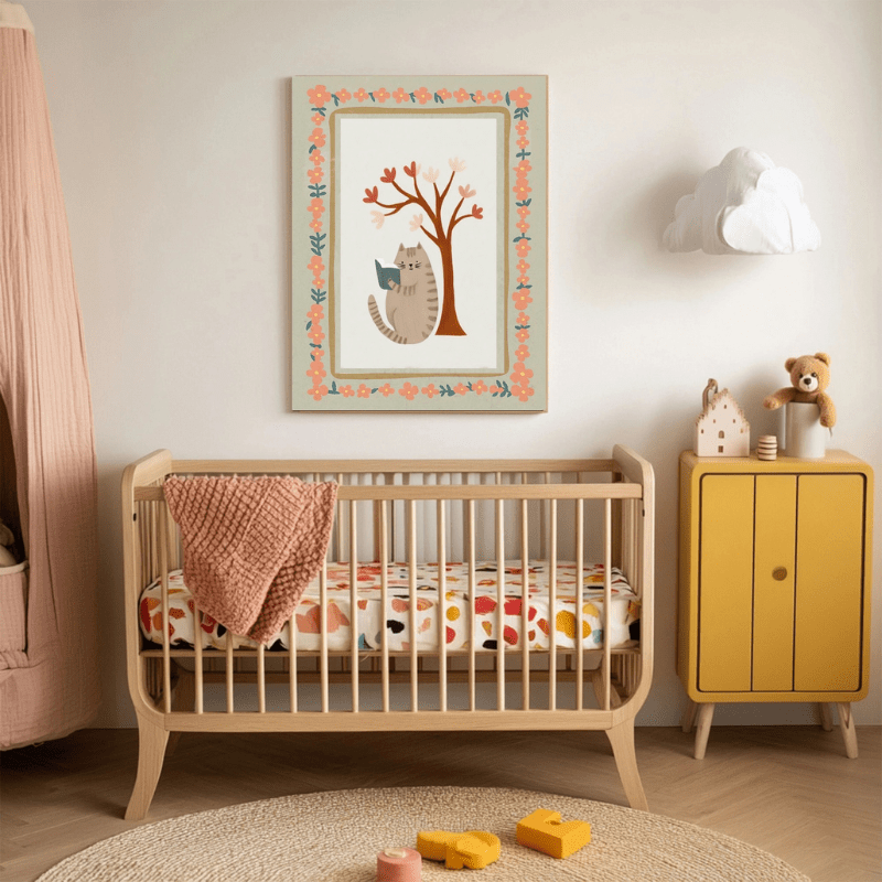 Cat Reading a Book Nursery Art Print by Kumo Art Prints - Maude Kids Decor