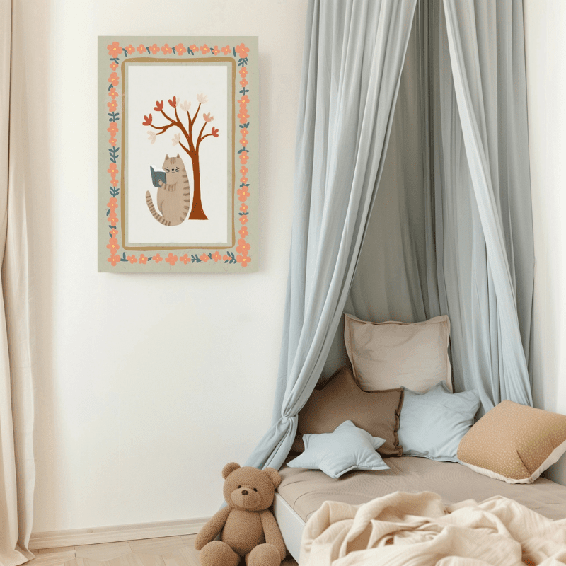 Cat Reading a Book Nursery Art Print by Kumo Art Prints - Maude Kids Decor