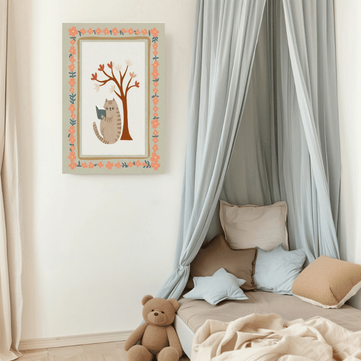 Cat Reading a Book Nursery Art Print by Kumo Art Prints - Maude Kids Decor