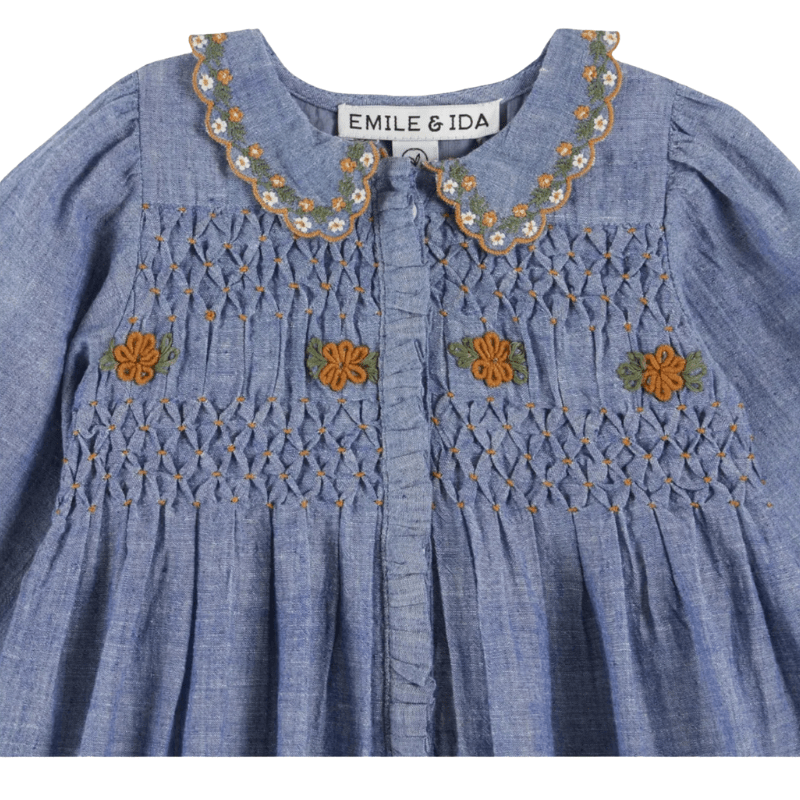 Chambray Smocked Dress by Émile et Ida - Maude Kids Decor