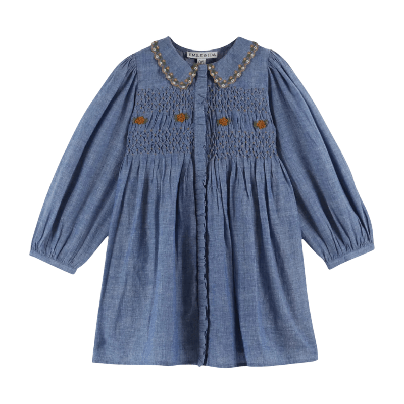 Chambray Smocked Dress by Émile et Ida - Maude Kids Decor