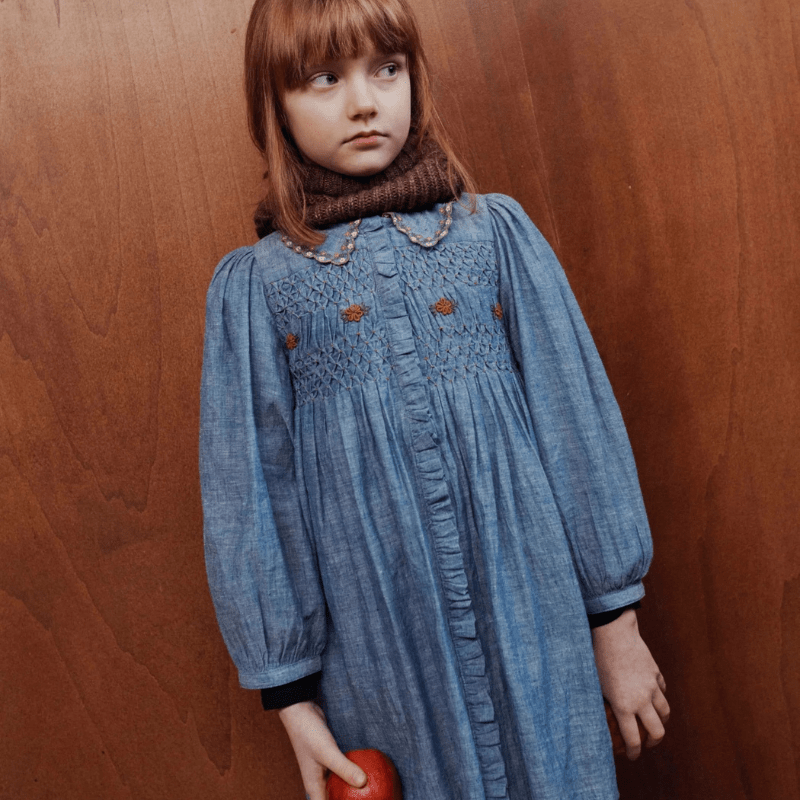Chambray Smocked Dress by Émile et Ida - Maude Kids Decor