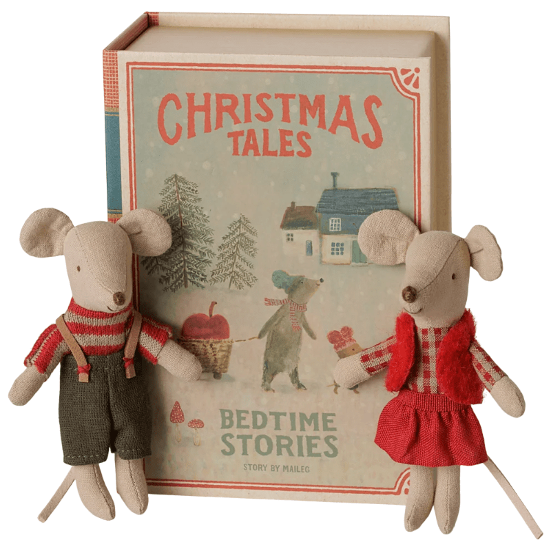 Christmas Twin Mice, Little Sister and Brother in Book by Maileg - Maude Kids Decor