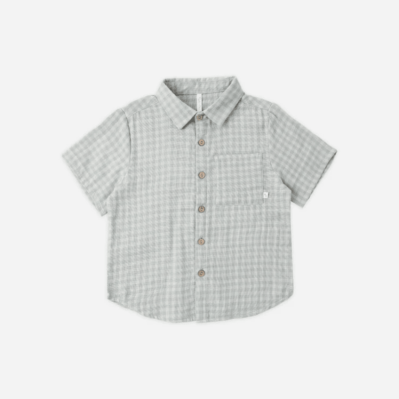 Collared Short Sleeve Shirt | Green Gingham by Rylee &amp; Cru - Maude Kids Decor