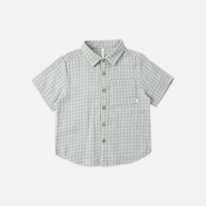 Collared Short Sleeve Shirt | Green Gingham by Rylee &amp; Cru - Maude Kids Decor