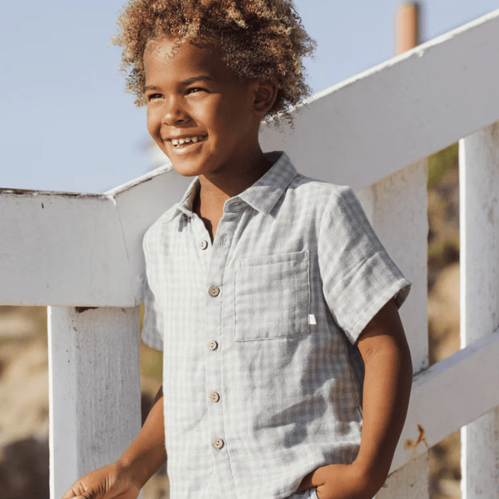 Collared Short Sleeve Shirt | Green Gingham by Rylee &amp; Cru - Maude Kids Decor