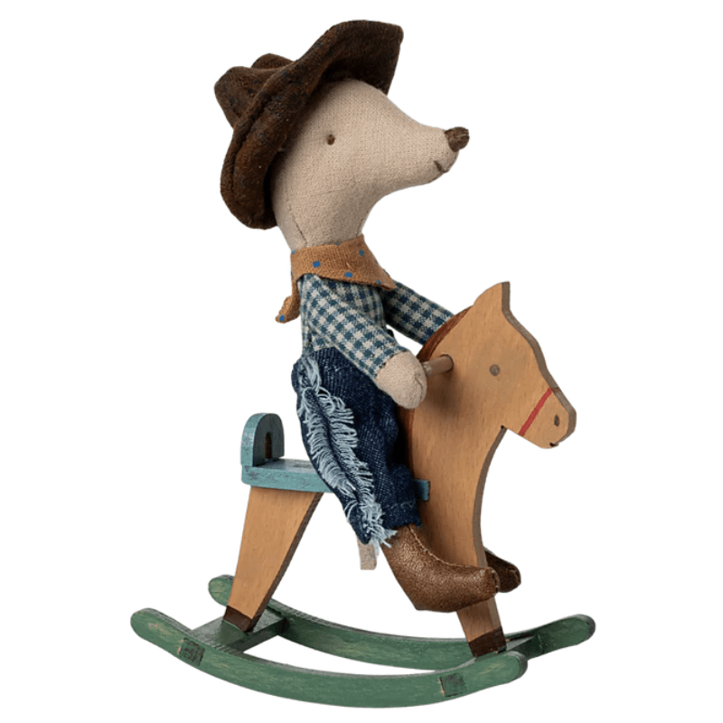 Cowboy Mouse on Rocking Horse, Little Brother by Maileg - Maude Kids Decor