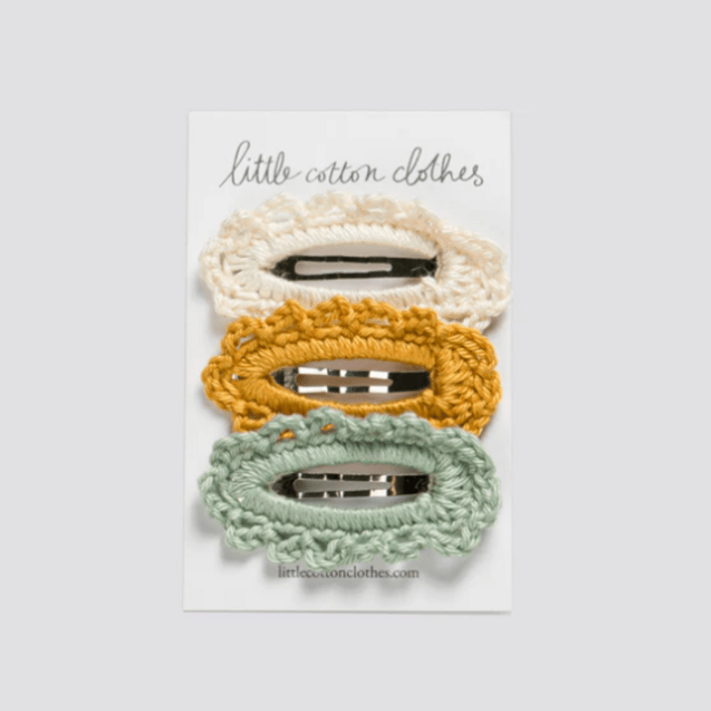 Crochet Hair Clips (Set of 3) | Cream, Yellow and Aqua by Little Cotton Clothes - Maude Kids Decor
