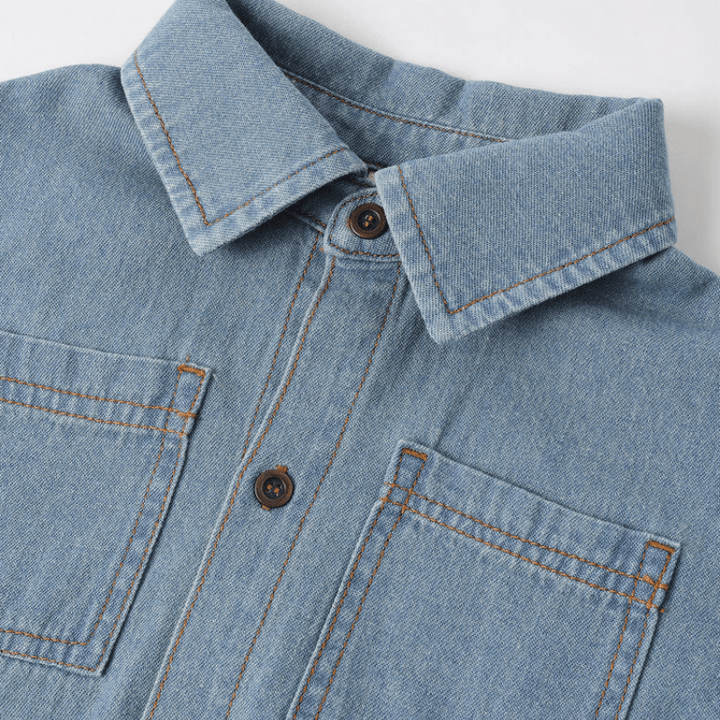 Denim Short Sleeve Overshirt | Washed Blue by Rylee &amp; Cru - Maude Kids Decor